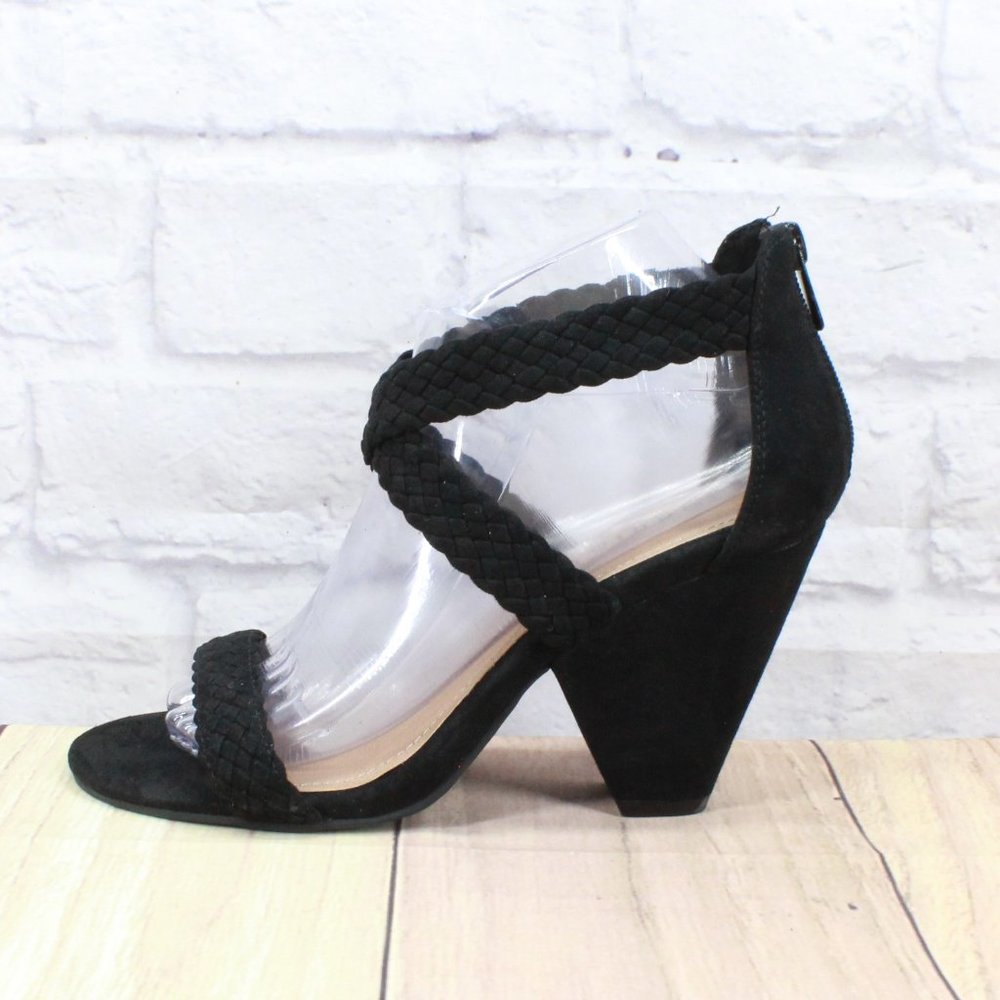 Torrid Black Fabric Braided Strap Cone Heel Sandals Size 7 Wide - Picture 1 of 9